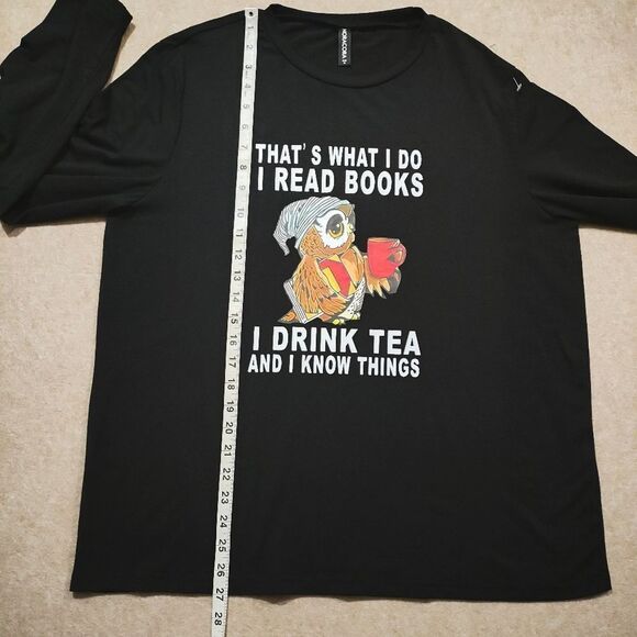 Noracora Black Graphic Owl Books Tea Long Sleeve Shirt #5 - Picture 4 of 5